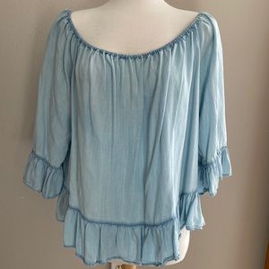Beachlunchlounge Off Shoulder Top Light Chambray XL